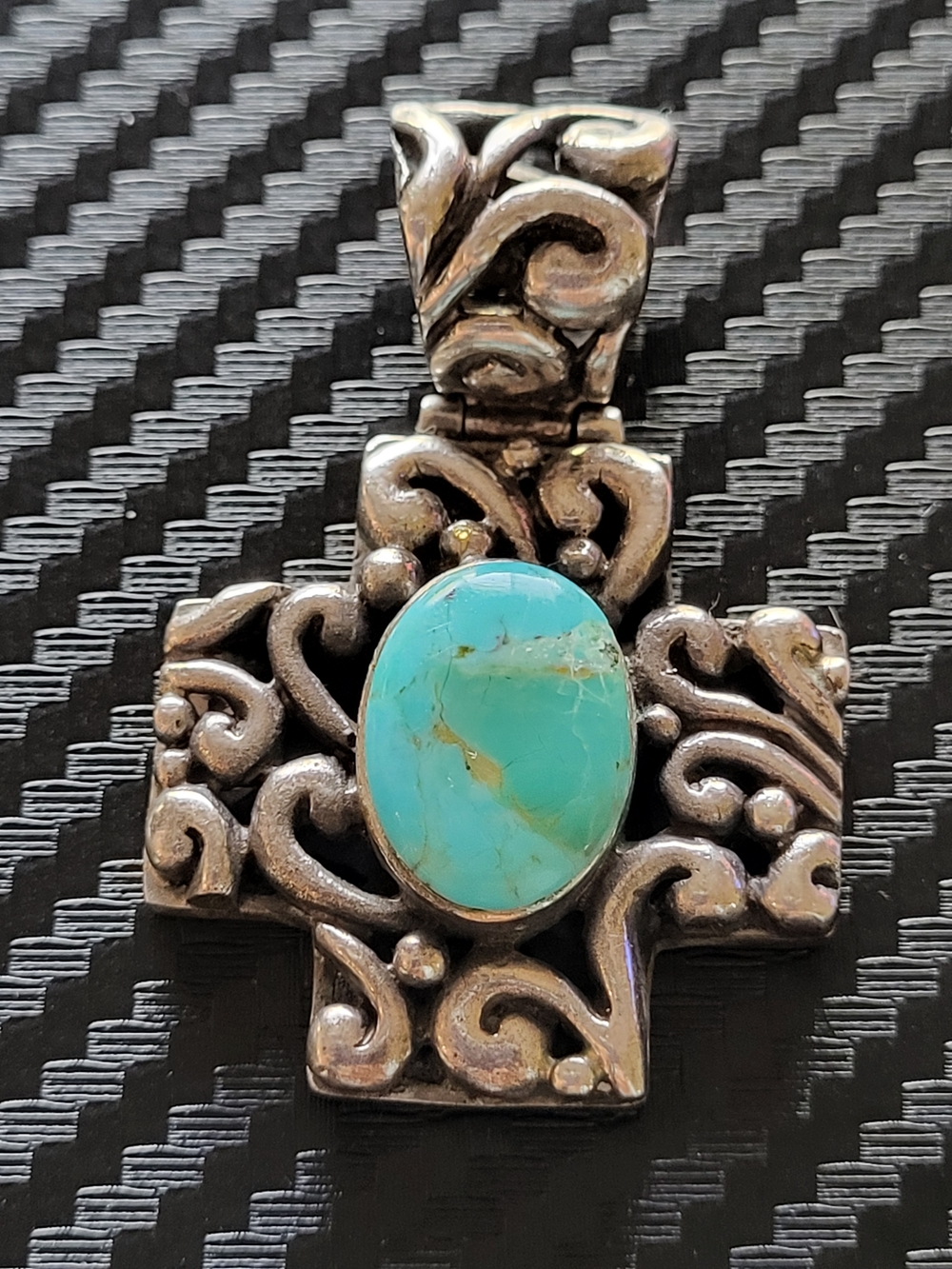 Vintage Sterling Silver Turquoise Stone Cross‎